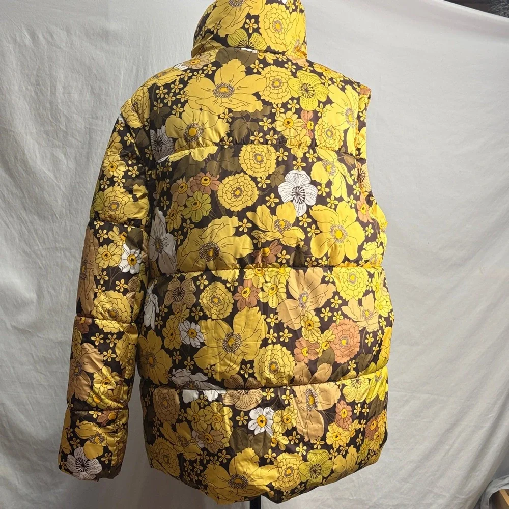 Zara‎ Floral Puffer Jacket in Yellow and Brown